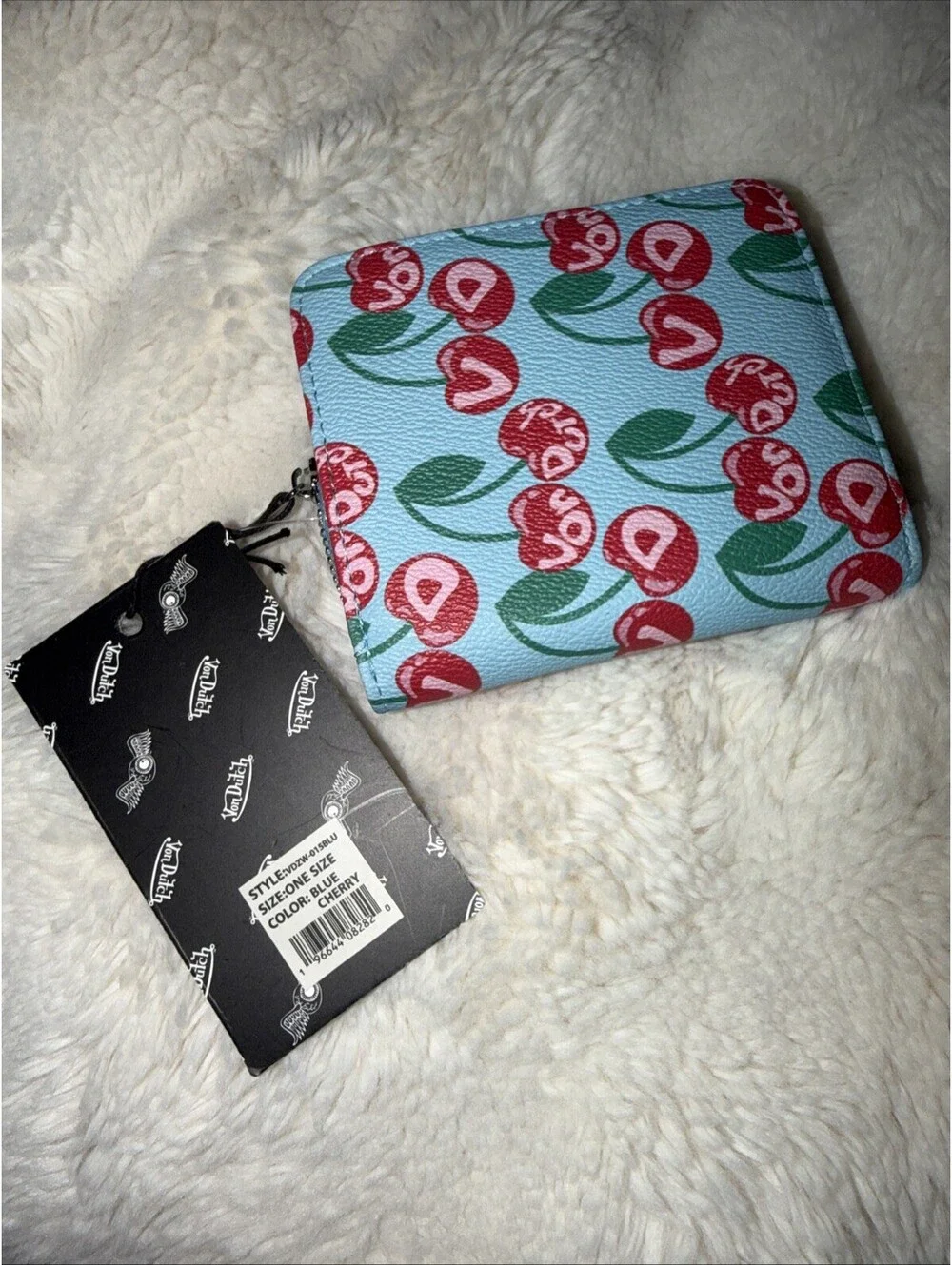 NWT Von Dutch Blue Cherry Zip Up Wallet